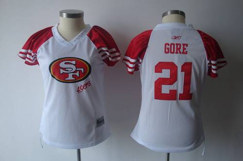 49ers #21 Frank Gore White 2011 Women's Field Flirt Stitched NFL Jersey